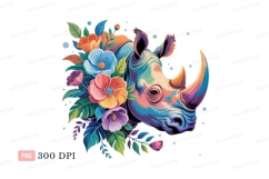 Colorful rhino adorned with vibrant flowers nature Product Image 1