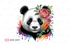 Panda adorned with vibrant flowers and colorful paint splash Product Image 1