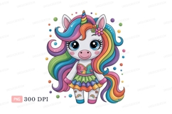 Adorable unicorn with rainbow mane and colorful dress Product Image 1