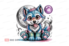 Blue pink wolf cub moon bubble white Product Image 1
