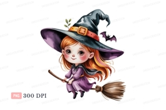 Cute witch flying on broomstick halloween costume Product Image 1