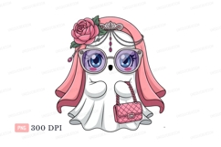 Cute ghost wearing pink veil and glasses rose Product Image 1