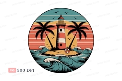 Tropical island lighthouse with palm trees and waves Product Image 1