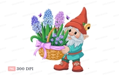 Gnome holding basket flowers butterflies hyacinths Product Image 1