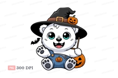 Cute white bear wearing witch hat and overalls halloween Product Image 1