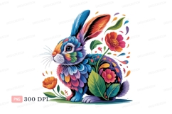 Colorful rabbit surrounded by flowers bunny plants Product Image 1