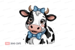 Cute cow wearing blue bows animal cartoon Product Image 1