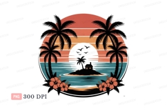 Tropical island sunset palm trees hibiscus image Product Image 1