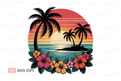 Tropical sunset island palm trees flowers image Product Image 1