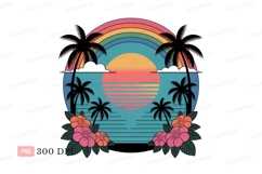 Tropical sunset rainbow palm trees image Product Image 1