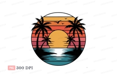 Sunset Palms Ocean Horizon birds Product Image 1