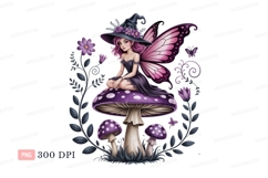 Purple fairy witch on mushroom pink Product Image 1