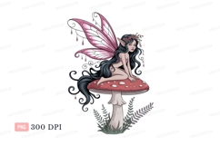 Pink winged fairy on red mushroom wings Product Image 1