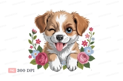 Winking puppy surrounded by flowers canine animal Product Image 1