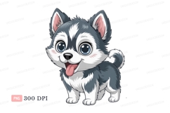 Cute husky puppy with big blue eyes canine animal Product Image 1