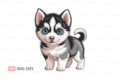 Fluffy husky puppy with blue eyes canine animal Product Image 1