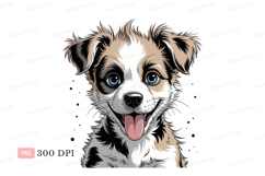 Happy puppy with blue eyes and tongue out animal canine Product Image 1