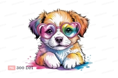 Fluffy puppy wearing heart shaped rainbow glasses image Product Image 1