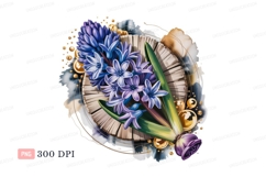 Purple hyacinth flowers with golden spheres blue green Product Image 1