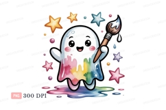 Cute ghost painting rainbow colors stars brush Product Image 1