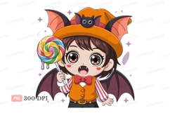 Cute bat child with lollipop halloween candy Product Image 1