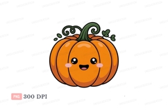 Happy smiling orange pumpkin with green stem image Product Image 1