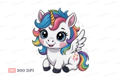 Cute cartoon unicorn with rainbow mane and tail image Product Image 1