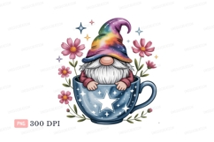 Gnome in cosmic hat in floral teacup flowers Product Image 1