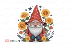 Cheerful gnome surrounded by sunflowers yellow green Product Image 1