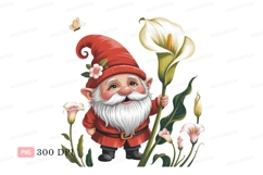 Cheerful gnome holding white calla lily beard flower Product Image 1