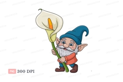 Cheerful gnome holding white calla lily fantasy character Product Image 1