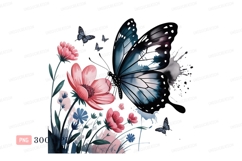 Large blue butterfly among pink flowers nature Product Image 1