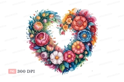 Heart shaped floral wreath watercolor colorful Product Image 1