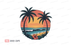 Tropical sunset beach palms and hibiscus ocean waves Product Image 1