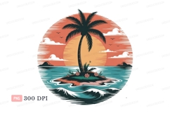 Tropical island sunset palm tree ocean image Product Image 1