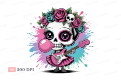 Skull girl blowing bubblegum playing guitar pink Product Image 1