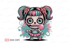 Skull girl blowing pink bubblegum teal Product Image 1