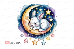 White bunny sleeping on crescent moon rabbit Product Image 1