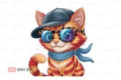 Cool cat wearing sunglasses and cap scarf animal Product Image 1