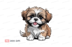 Fluffy brown white puppy blue eyes canine animal Product Image 1
