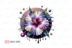 Vibrant hibiscus flower with colorful petals and leaves Product Image 1