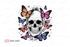Skull butterflies flowers pink orange Product Image 1