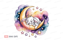 Sleeping bunny on crescent moon with stars image Product Image 1