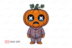 Sad pumpkin character pajamas halloween Product Image 1