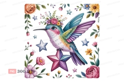 Colorful hummingbird wearing flower crown flowers stars Product Image 1