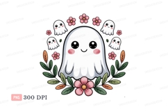 Cute ghosts surrounded by flowers halloween floral Product Image 1