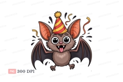 Happy bat wearing party hat cartoon celebration Product Image 1