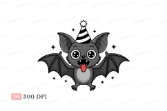 Cute gray bat with hat cartoon black Product Image 1