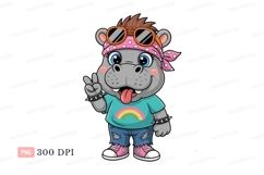 Hippopotamus peace sign rainbow shirt image Product Image 1