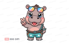 Cool cartoon hippo wearing sunglasses and shorts peace Product Image 1